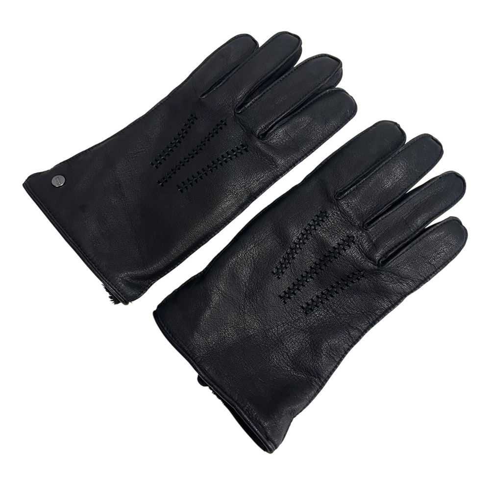 UGG Mens Black Leather Faux Fur Lined Winter Gloves Size XL Warm Fuzzy Comfy EUC